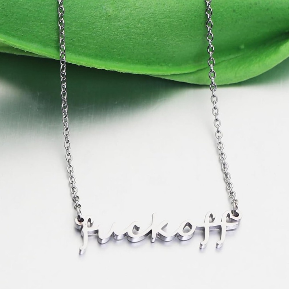 NEW “F*ck Off” Silver Statement Necklace Novelty Glam Punk Emo Edgy Funny